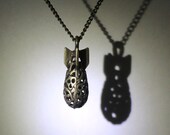 Antique Bronze Skull Bomb Pendant Necklace