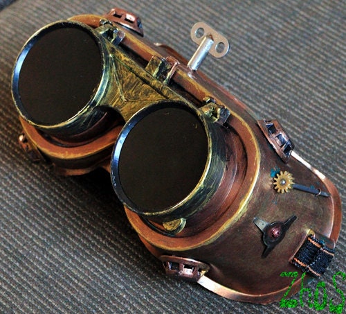 Steampunk Goggles Glasses  Cyber  post Apocalypse mad professor Gear wheels  watch