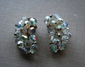 Aurora Borealis Rhinestone  and Crystal Vintage Cluster Earrings Pin Up Rockabilly Hollywood Glamour