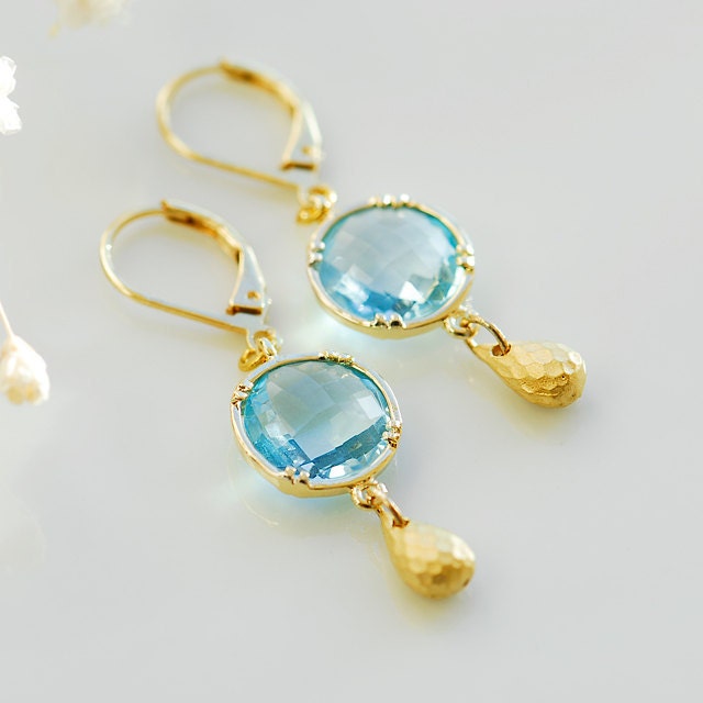 March birthstone jewelry - Aquamarine earrings - Aquamarine drop earrings- Sky blue gold - Something blue bridal - bridesmaid jewelry gift