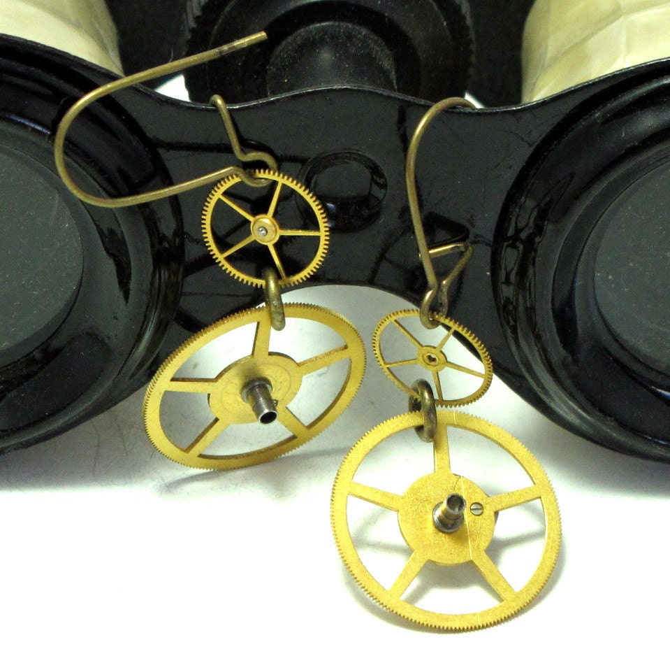 Steampunk Gear Earrings Vintage Watch Pieces Industrial Dieselpunk Designed By Mystic Pieces