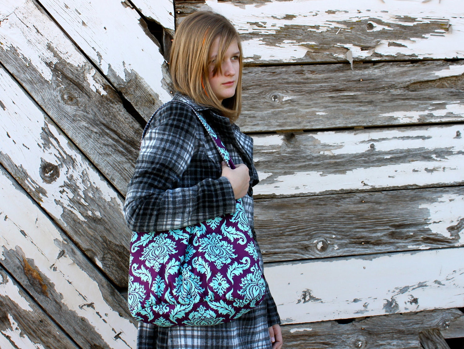 The Dorothy Bag - Aqua Damask print