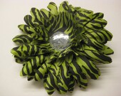 lime green and black zebra print flower hair clip