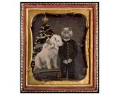 SET OF 4 - Cat- Worst Christmas Present EVER- Altered Daguerreotype Greeting Card Blank Inside - Under 25
