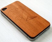 Paper Airplane Etching on Real Wood iPhone 4 Cover