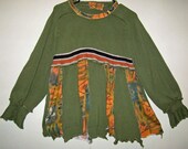 Olive and Pumpkin cotton funky upcycled SWEATER Pullover
