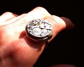STERLING SteamPunk Watch Movement Ring by 19 Moons- Adjustable LARGE Unisex STUNNING