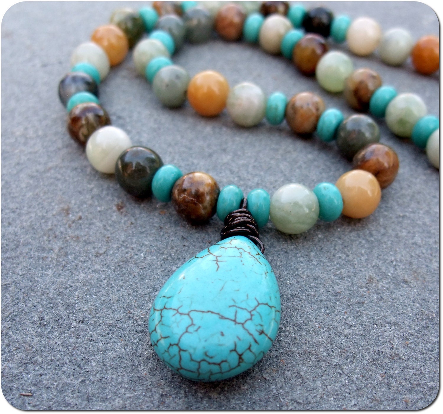 Charity Donation -- Multicolor Jade and Turquoise Drop Necklace -- Donation to Philabundance