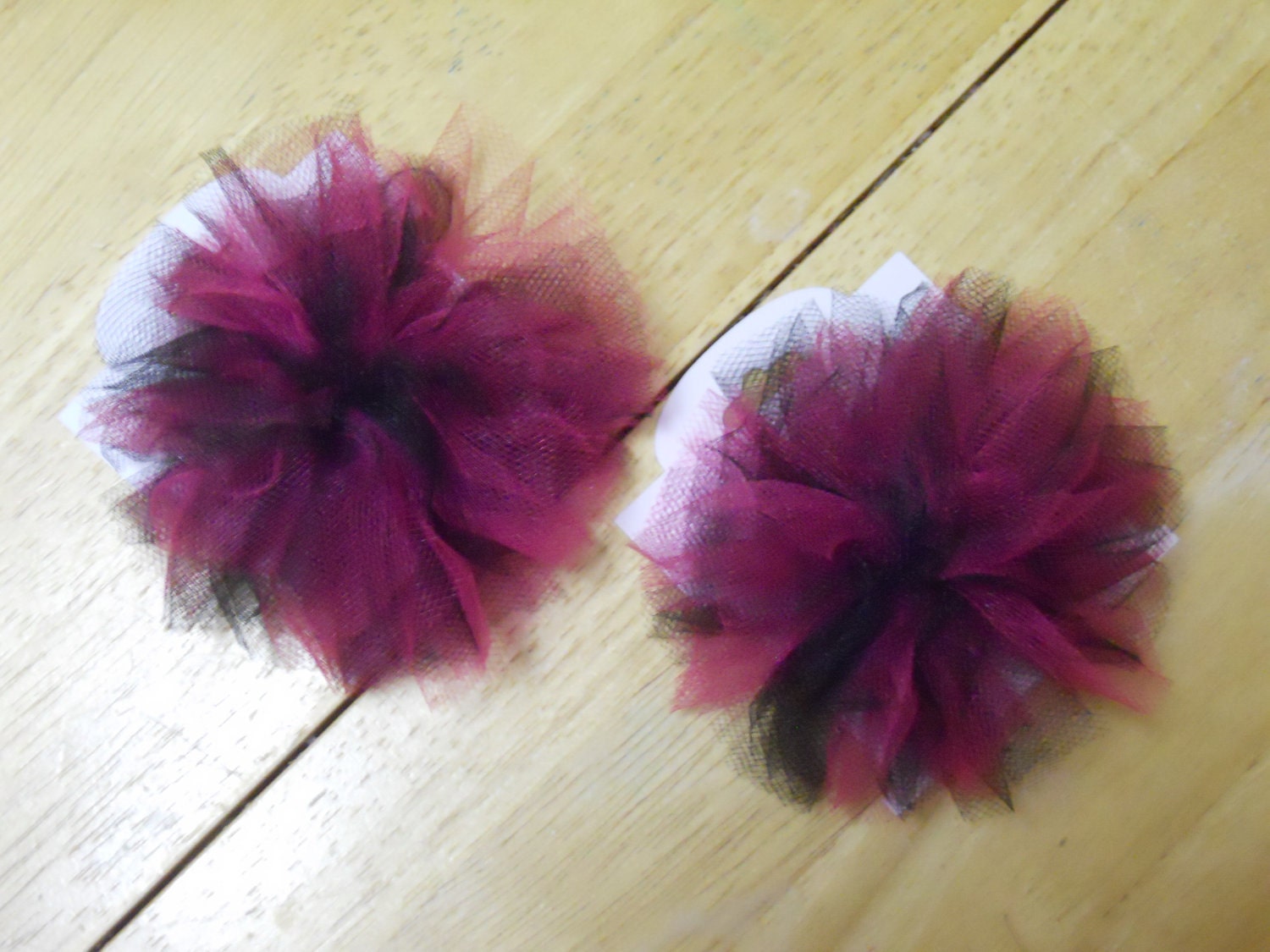 Tulle Pom Pom Ponytail Holders - Shocking Pink and Black