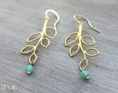 Dainty Branch Gold Earring With Turquoise Bead