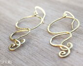 16k Gold Plated Long Wave Shaped Dangle Earrings