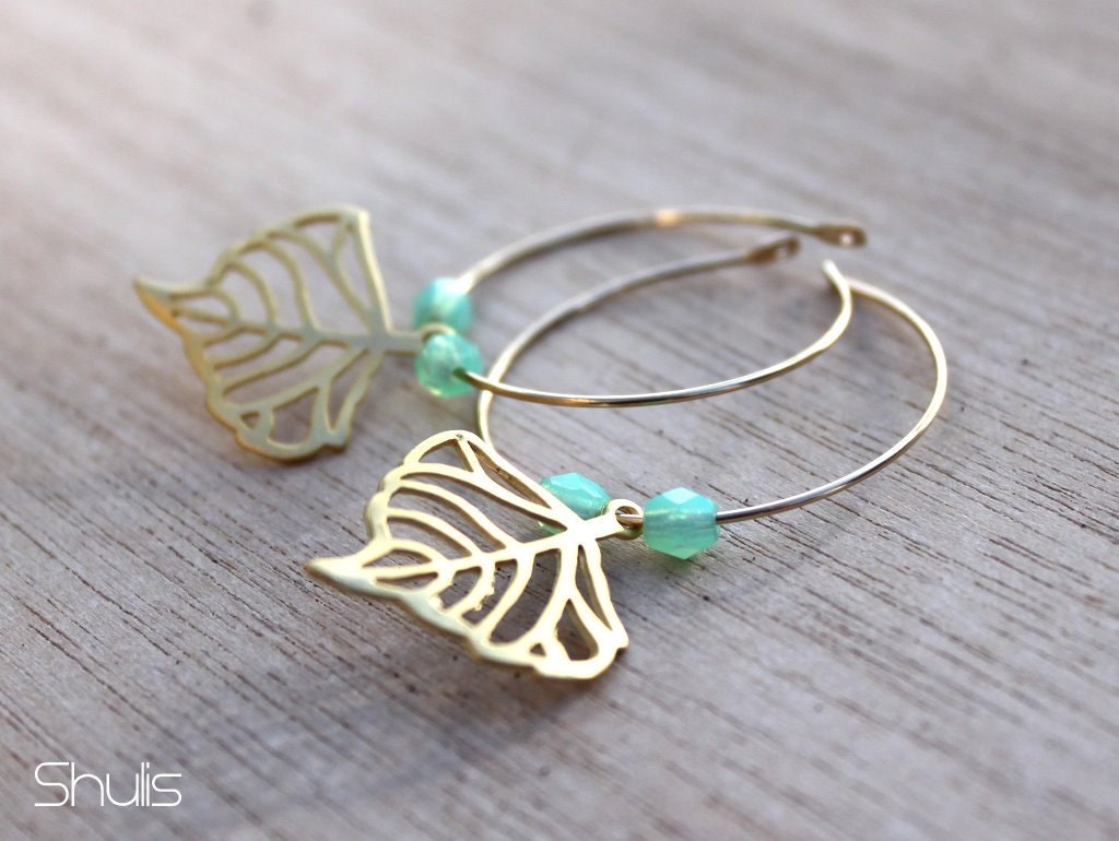 Lovely Leaf Hoop Earrings in Gold