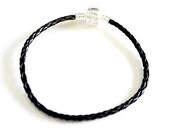 FREe SHIPPING european beads Leather Bracelet black 9"
