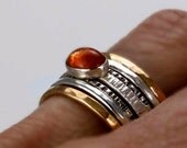 Stacking Rings, Gold and Silver Bands with Gemstone, Set of 7 - FREE shipping