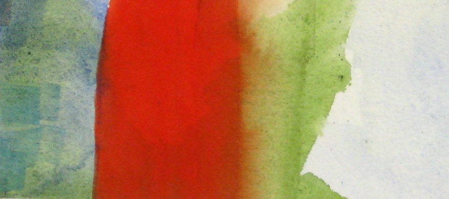 Blank Note Card with handmade abstract watercolor painting- Red and Green colors