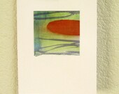Blank Note Card with handmade abstract watercolor painting- Red Blue and Green colors