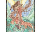 CLEARANCE Garden Angel with Roses and Golden Wings 8x10 Print