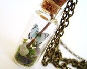 Glass Jar Pendant Brass Butterfly Necklace Glass Terrarium Vial Pendant CUSTOM COLOR