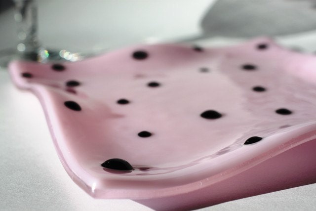 Fused Glass Plate - Pink Polka Wave
