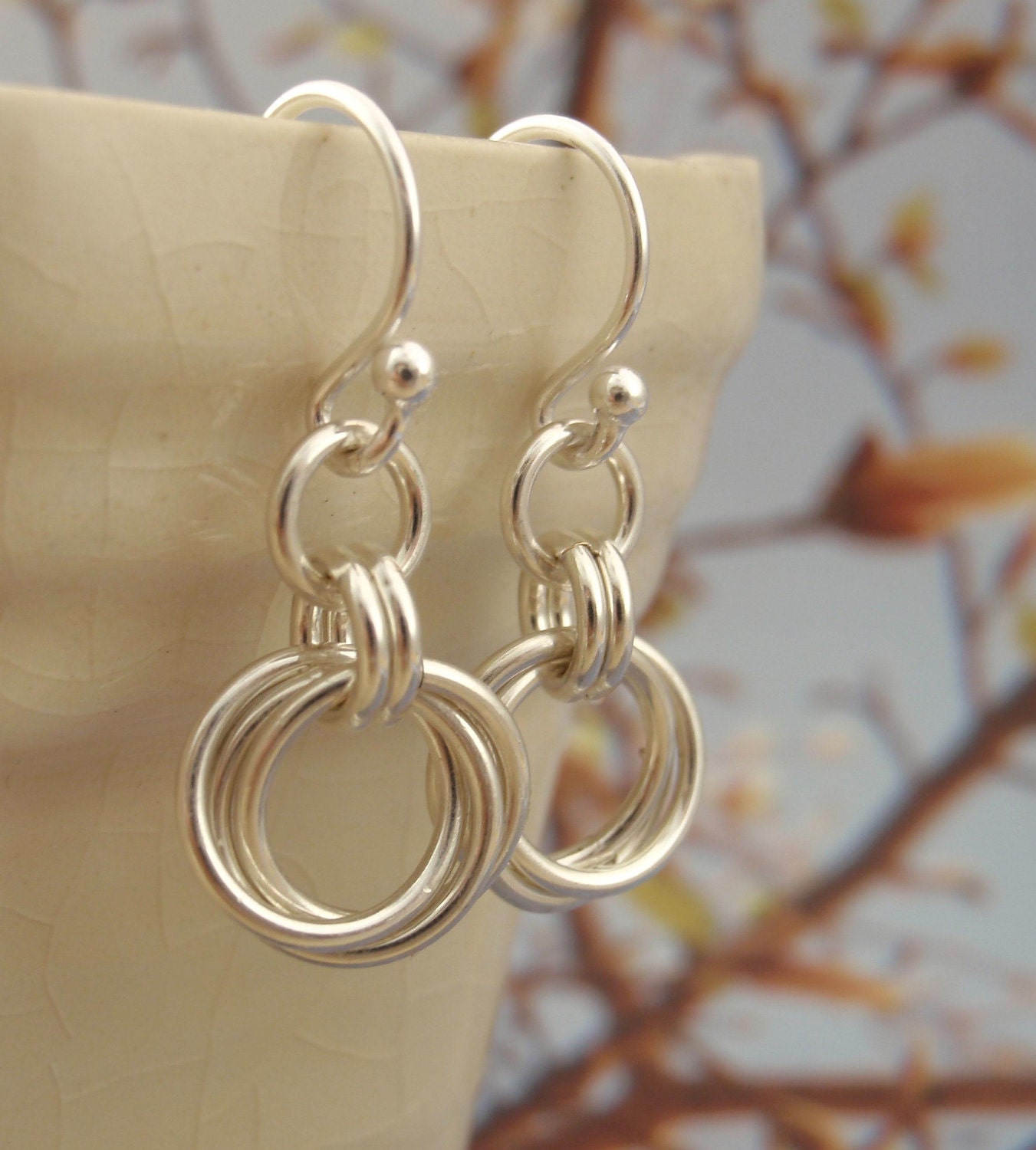 Sterling Silver Filled Medium Linked Loops Chainmaille Earrings