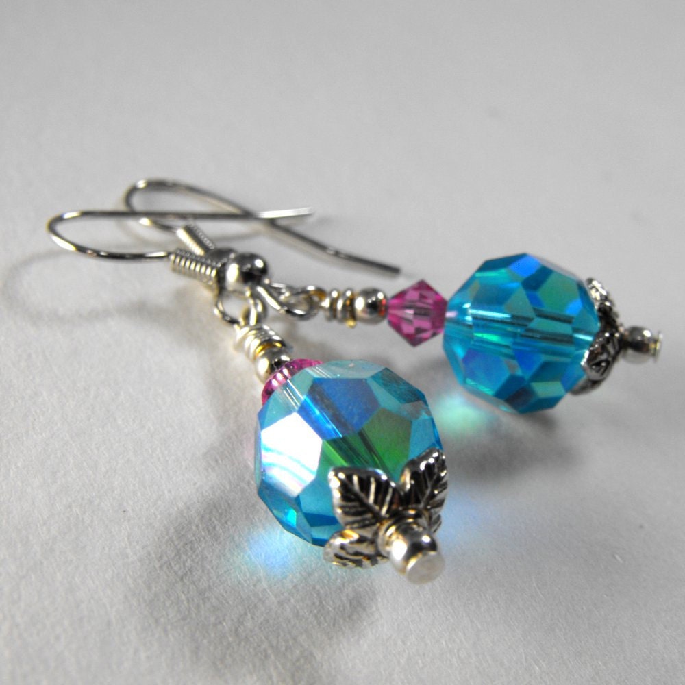 Hey There Cupcake - Blue and Pink Crystal Earrings