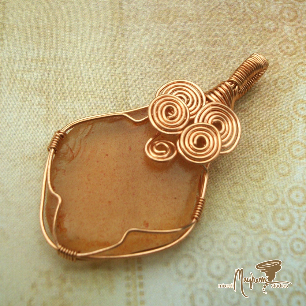 Wire Wrapped Pendant in Copper with Recycled / Upcycled Glass