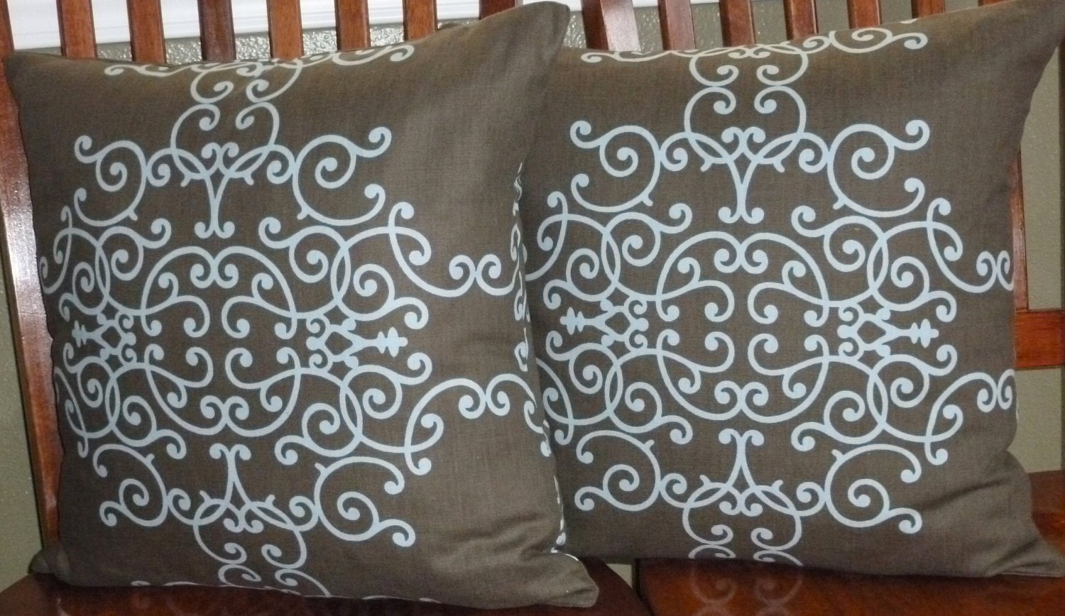 Premium Decorative Accent Pillow Covers - Two18 Inch Brown and Blue