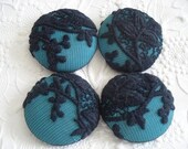 MADE TO ORDER - ships on or by 2/1 - Black floral lace overlaying turquoise - 4 fabric covered buttons - 1.5 inches