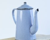 Vintage French Enamel Pale Blue Coffee Pot or Teapot