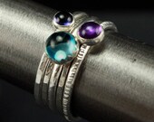 Blue and Purple Stacking Gemstone Rings, Set of 5 - London Blue Topaz, Amethyst and Iolite - FREE Shipping