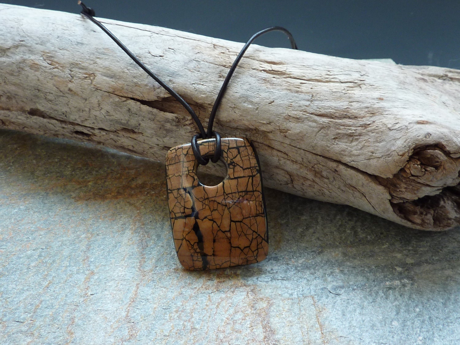 Coconut Shell Focal on Leather with Adjustable Surfer Knot