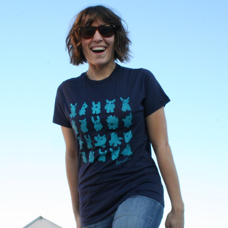 Extra Large Beastlies Shirt: Teal on Navy