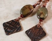 Picture Jasper, Picasso Jasper Bead Earrings, Copper Earrings