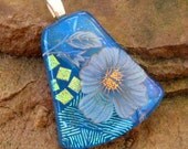 Fused Glass Pendant, Blue Dichroic Fused Glass Pendant, Flowery Ocean Blues  Dichroic Pendant