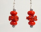 Red Floral Beaded Earrings
