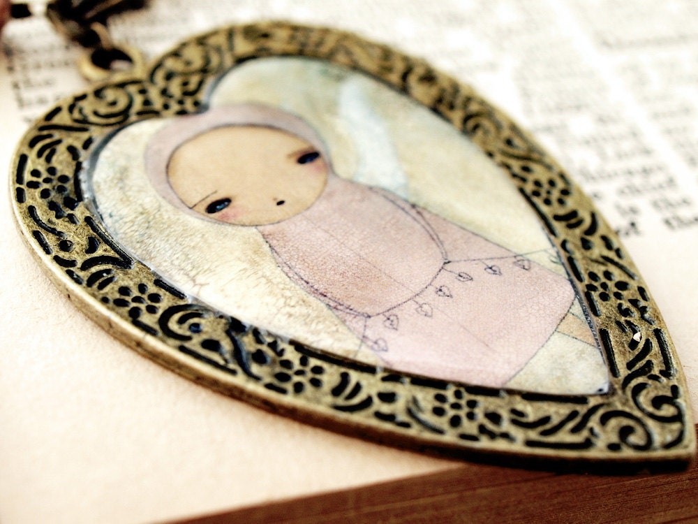 The Angel of the broken hearts  - Original Ox Brass Handmade Necklace With Natural Stones And Metal Pendant by DANITA ART