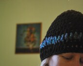Black and blue crochet beanie/hat