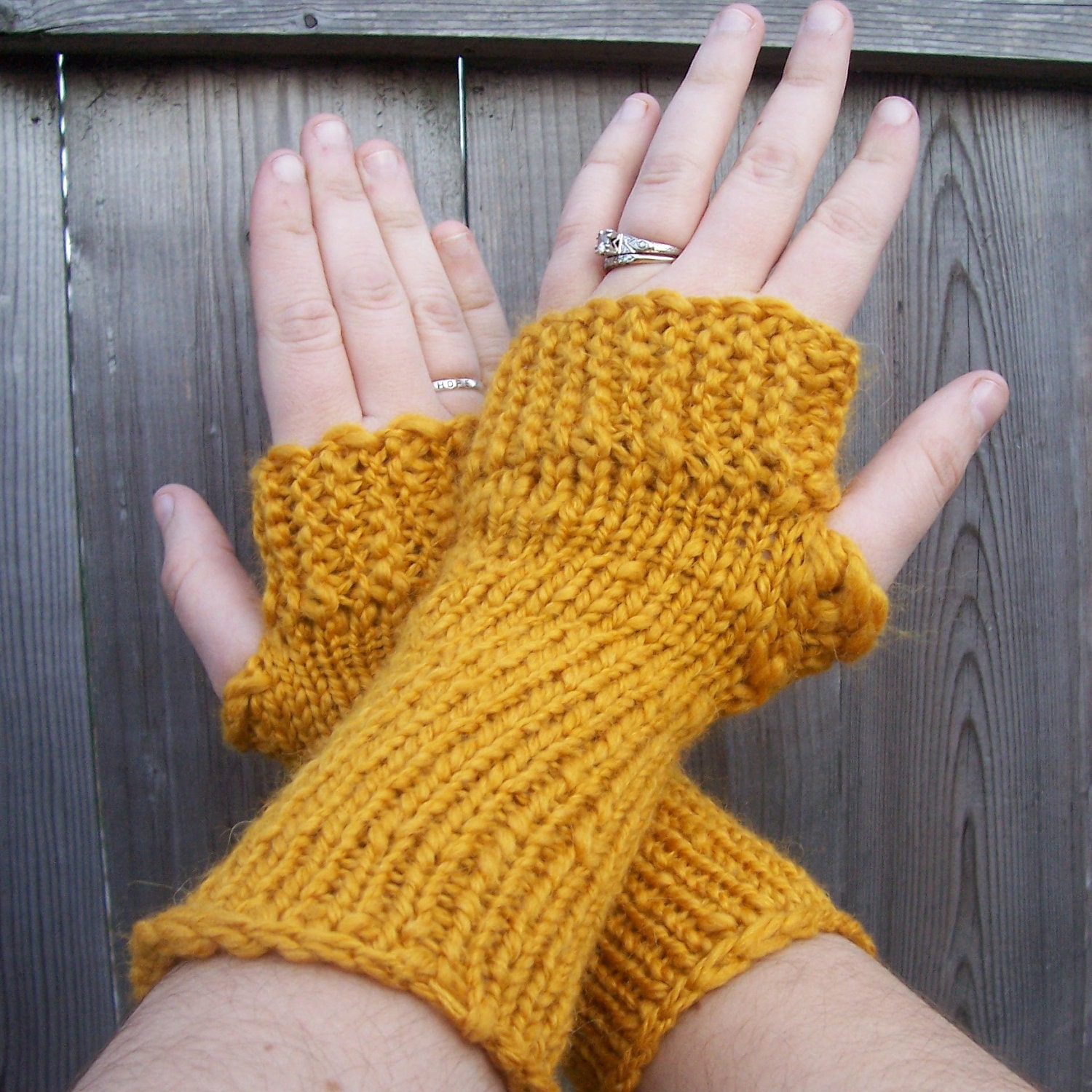 Fingerless Mitts - Golden Saffron - Hand Knit