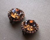 Sparkling Topaz Rhinestone Round Vintage Earrings Pin Up Rockabilly Hollywood Glamour Vintage Rhinestone Earrings