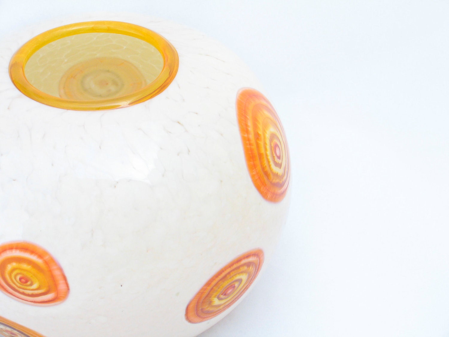 Hand Blown Glass Vase - Specialty Murrine Series - Round Sphere - Cream with Amber accents - luxury home decor geometric dreamt ateam oht