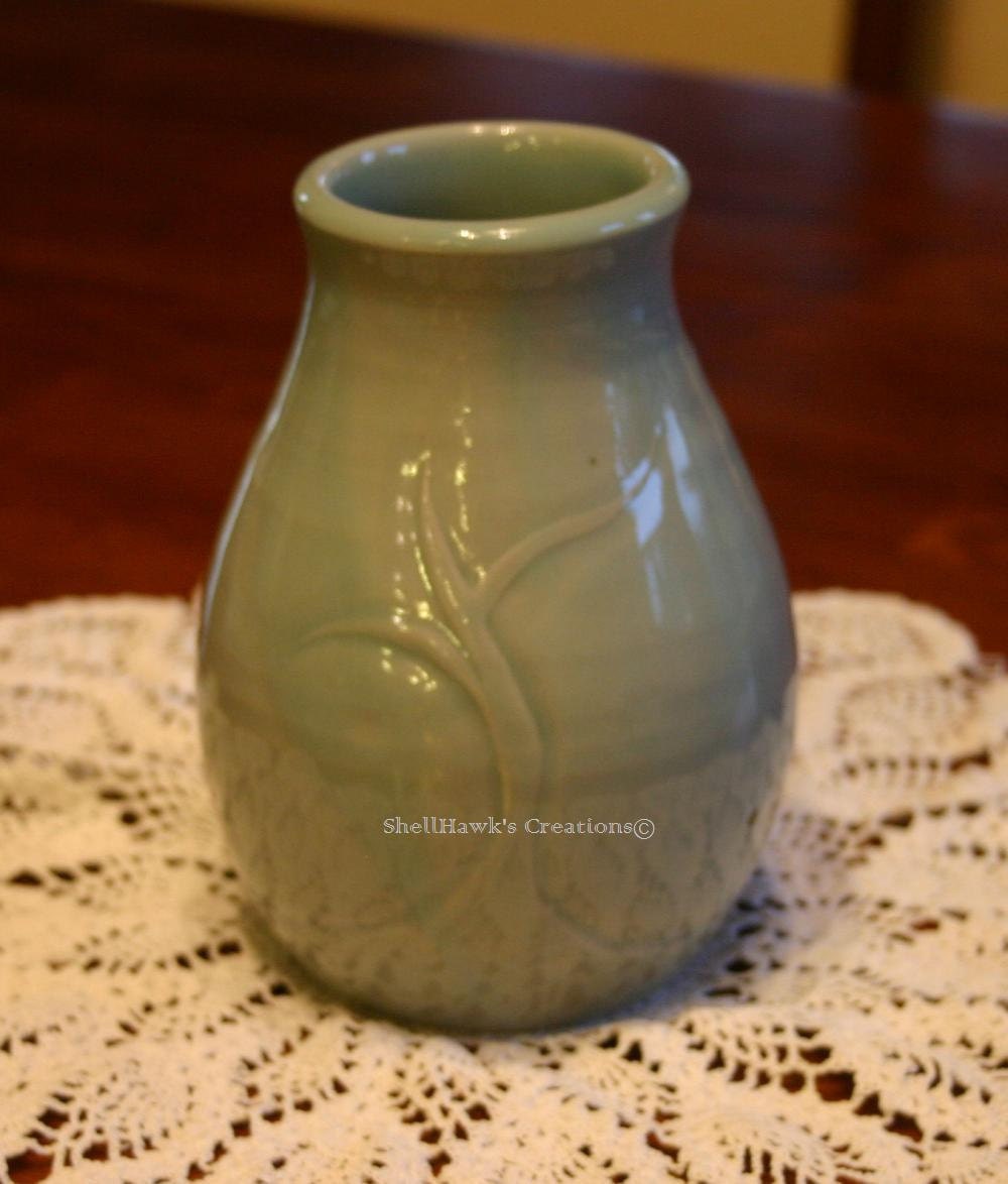 Tree Vase in Porcelain and Celadon Pale Green