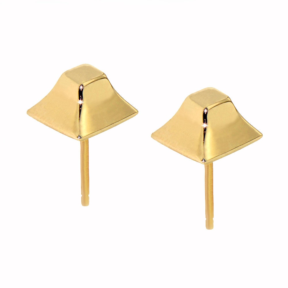 Pyramid Stud Earrings, Solid Gold Post Earrings Italian Minimal Jewelry