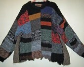 Patchwork melange sweater Pullover Upcycled applique one size fits most