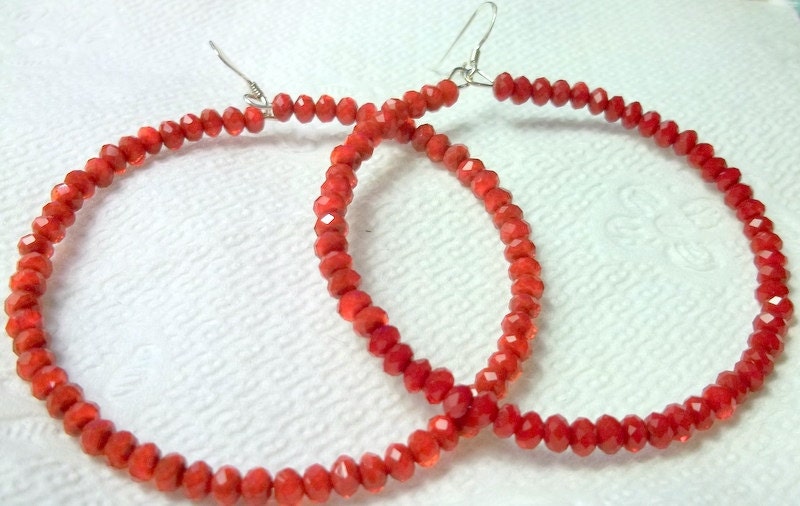 Faceted Red Hoop Earrings