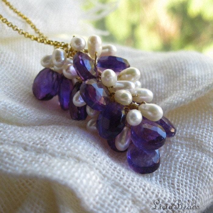 Amethyst Cluster - Gemstone and pearl necklace