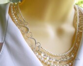 Three strand layered freshwater pearl and gemstone necklace with Quartz nuggets and sterling silver