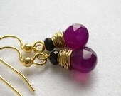 Wine Grapes - Chacledony briolettes and black spinel on plated gold metals