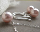 Bride in Pearls - necklace and earring set in rosaline, custom colors available