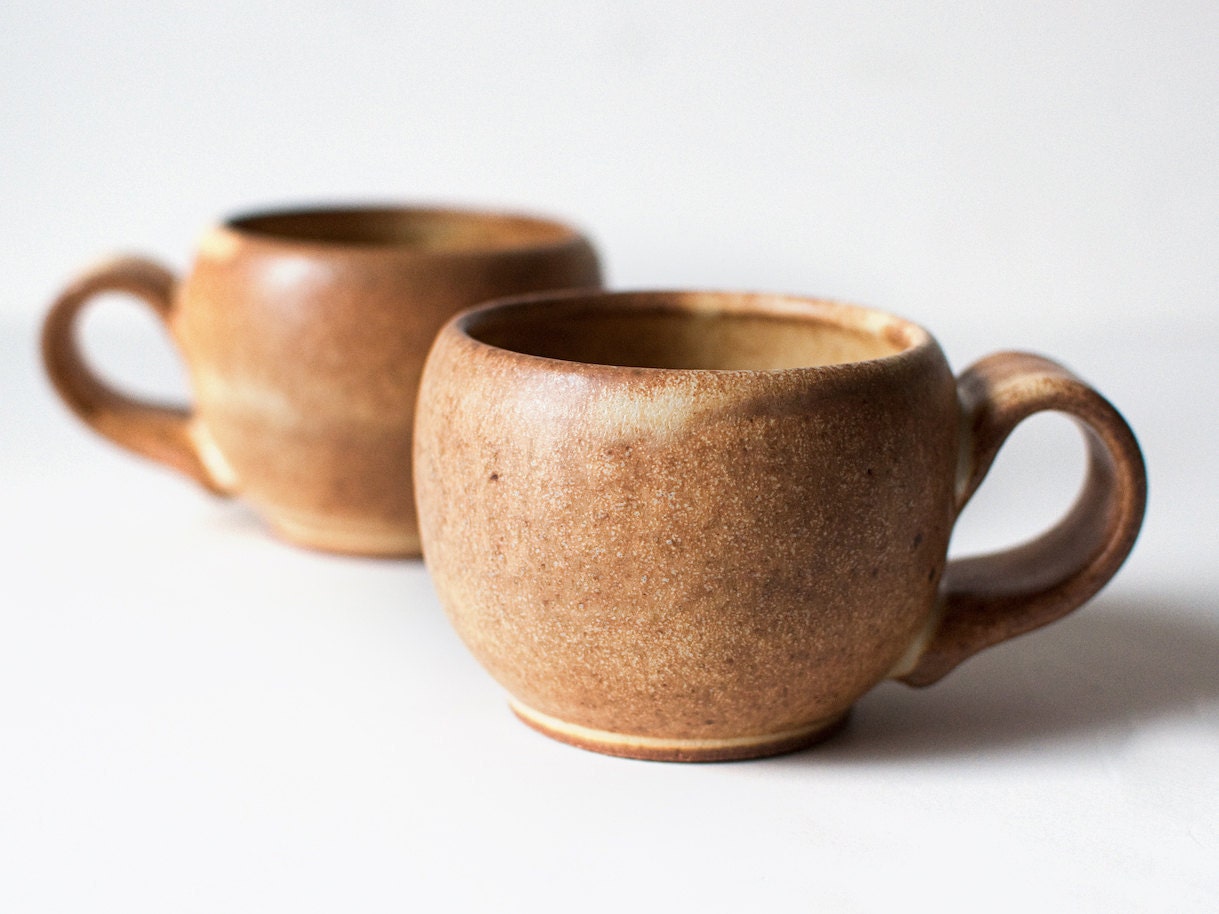 Set of Two Stoneware Mugs, Toasted Yellow - DiTerra Set of Two Stoneware Mugs, Toasted Yellow - DiTerra