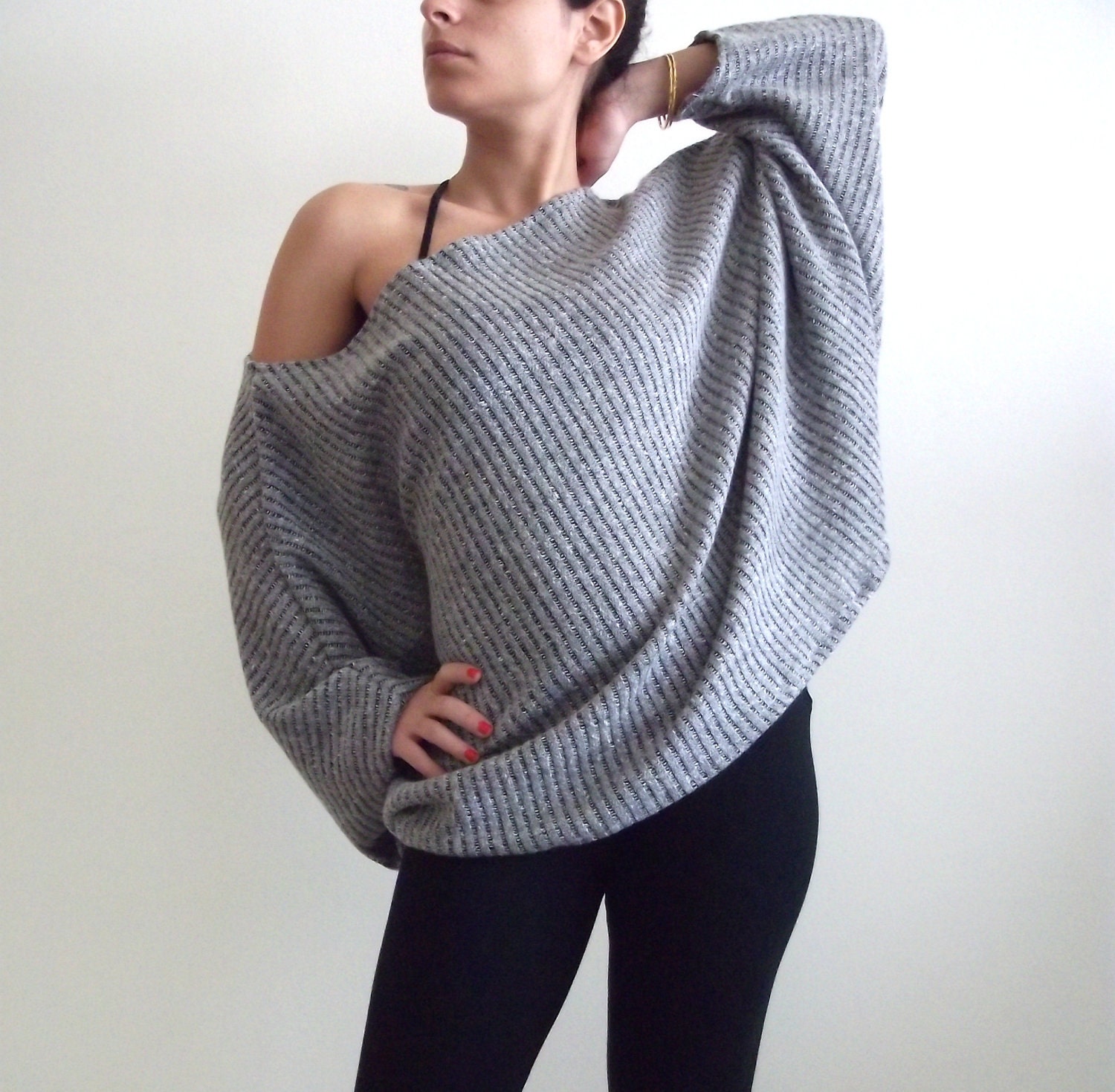 Oversize Grey  Knitted Top- Dolman oversize Grey  knitted top with bat sleeves ON SALE